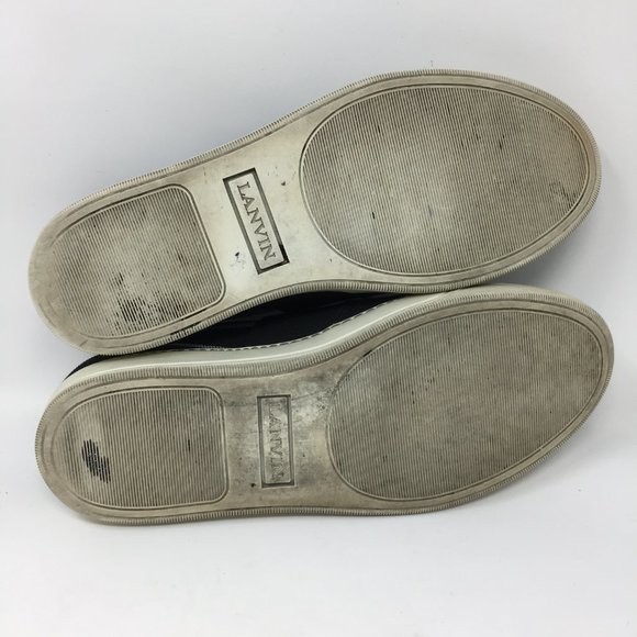 LANVIN Mens 8 Authentic Canvas Slip On Black and White Stripe Leather Interior - Picture 9 of 10